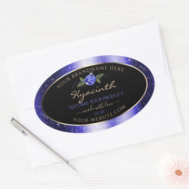 Floral Blue Black Product Labels Glittered Stars (Envelope)