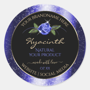 Floral Blue Black Product Labels Glittered Stars