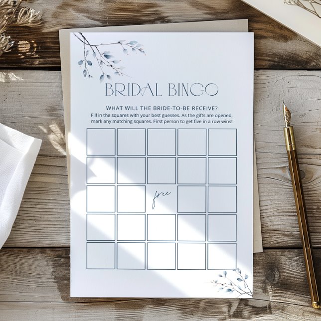 Floral Blue Botanical Bridal Shower Bingo Game (Creator Uploaded)
