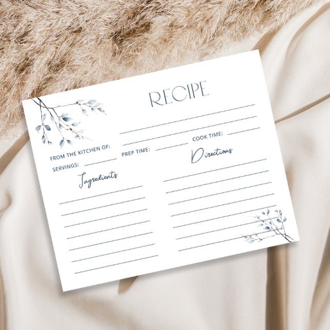 Floral Blue Botanical Bridal Shower Recipe Card (Creator Uploaded)