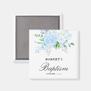 Floral Blue Boy Baptism Favour Magnet