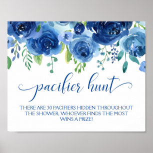 Floral Blue Boy Pacifier Hunt Baby Shower Game Poster