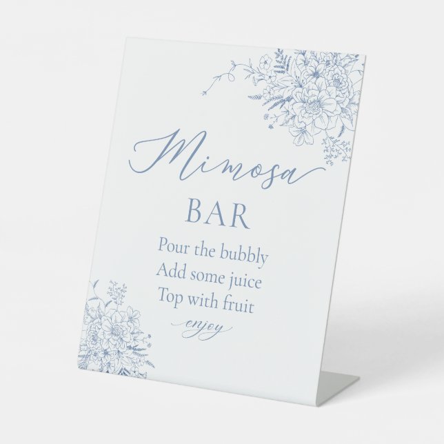 Floral Blue Bridal Shower Mimosa Bar Pedestal Sign (Front)