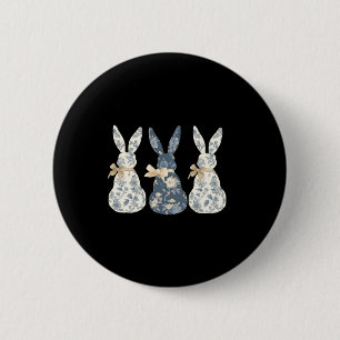 Floral Blue Bunny Cute Happy Easter Day Coquette B 6 Cm Round Badge