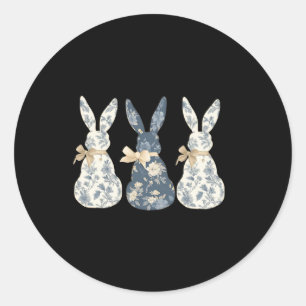 Floral Blue Bunny Cute Happy Easter Day Coquette B Classic Round Sticker