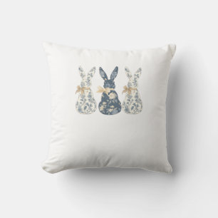Floral Blue Bunny Cute Happy Easter Day Coquette B Cushion