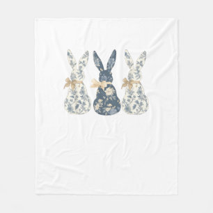 Floral Blue Bunny Cute Happy Easter Day Coquette B Fleece Blanket