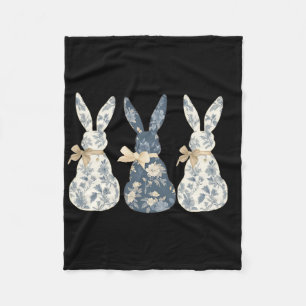 Floral Blue Bunny Cute Happy Easter Day Coquette B Fleece Blanket