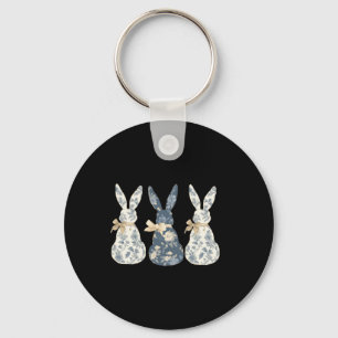 Floral Blue Bunny Cute Happy Easter Day Coquette B Key Ring