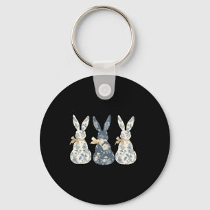 Floral Blue Bunny Cute Happy Easter Day Coquette B Key Ring