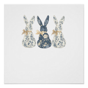 Floral Blue Bunny Cute Happy Easter Day Coquette B Poster
