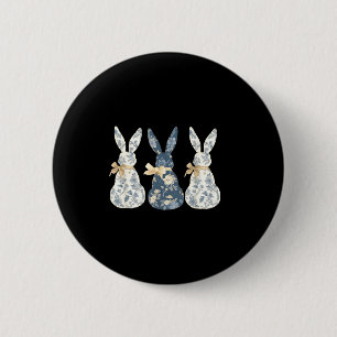 Floral blue bunny cute happy easter day coquetteFl 6 Cm Round Badge