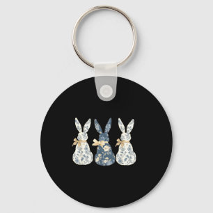 Floral blue bunny cute happy easter day coquetteFl Key Ring