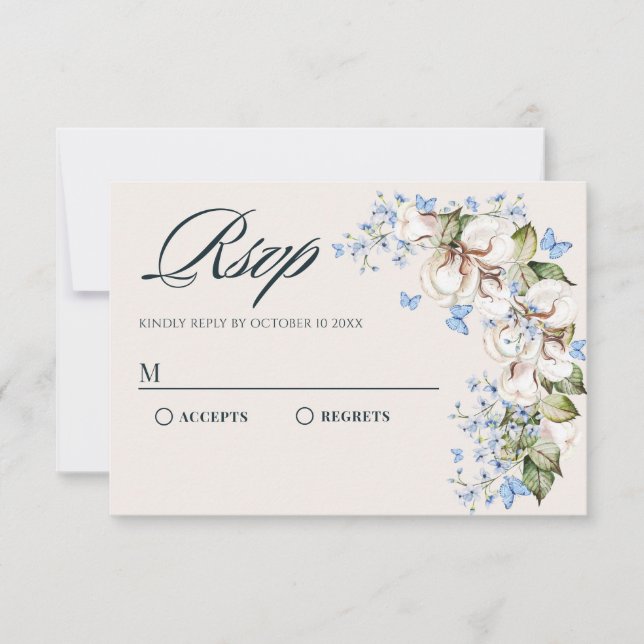 Floral blue butterfly  RSVP card (Front)