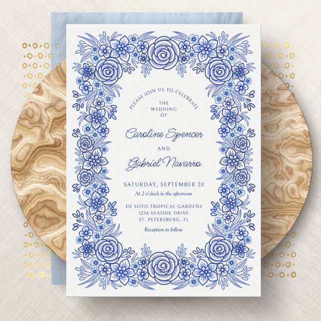 Floral Blue Chinoiserie French Wedding Invitation (Creator Uploaded)