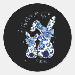 Floral Blue Coquette Bow Bunny Easter Mother Ba Classic Round Sticker