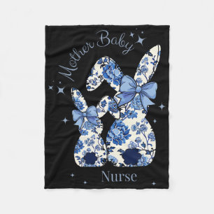 Floral Blue Coquette Bow Bunny Easter Mother Ba Fleece Blanket