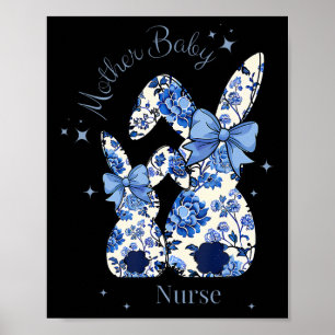 Floral Blue Coquette Bow Bunny Easter Mother By1 Poster