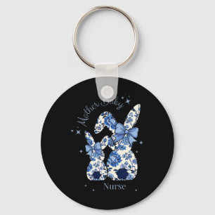 Floral Blue Coquette Bow Bunny Easter Mother By  Key Ring