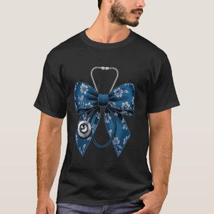 Floral Blue Coquette Bow Nurse Stethoscope Medical T-Shirt