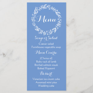 Floral Blue Cornflower Menu Flowers Wedding Party