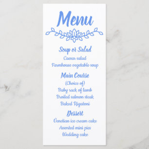 Floral Blue Cornflower & White Menu Wedding Party