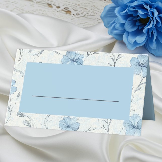 Floral Blue Country Garden Elegant Wedding Escort Place Card (Creator Uploaded)