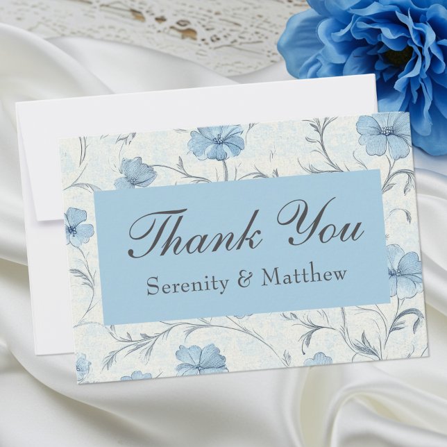 Floral Blue Country Garden Wedding Thank You Card (Creator Uploaded)