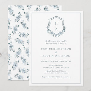 Floral Blue Couple Wedding Shower Invitation