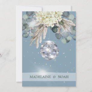 Floral Blue Disco Ball Elegant Wedding Rehearsal Invitation
