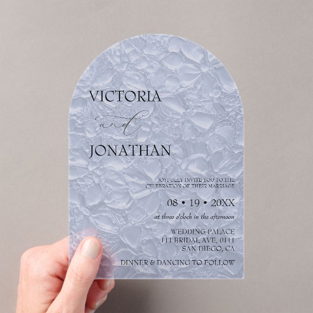 Floral Blue Elegant Wedding  Acrylic Invitations (Insitu (Handheld))