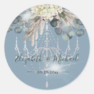 Floral Blue Eucalyptus Chandelier Elegant Wedding Classic Round Sticker
