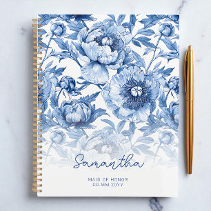 Floral Blue Flower Pattern Script Maid of Honor Planner