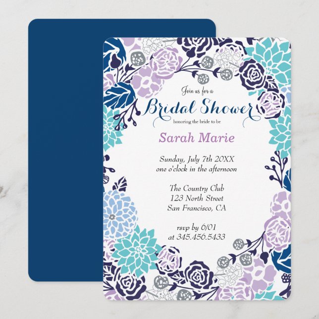 Floral Blue Flower Wreath Party Invitation (Front/Back)