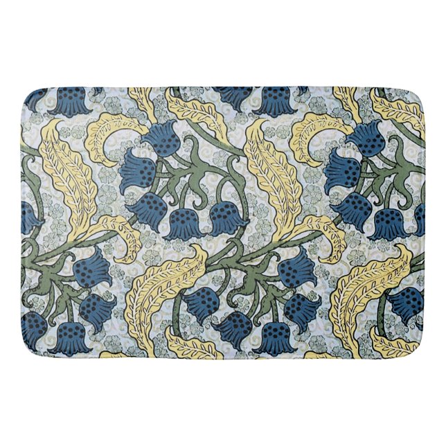 Floral Blue Flowers Lily Valley Repeating Bath Mat (Front)