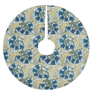 Floral Blue Flowers Lily Valley  Repeating Brushed Polyester Tree Skirt