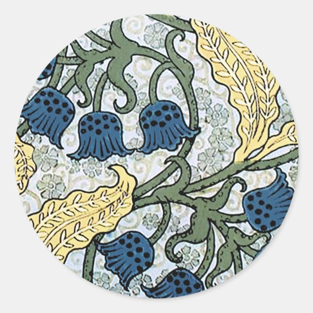 Floral Blue Flowers Lily Valley Repeating Classic Round Sticker (Front)