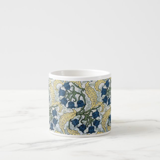 Floral Blue Flowers Lily Valley Repeating Espresso Cup (Front)