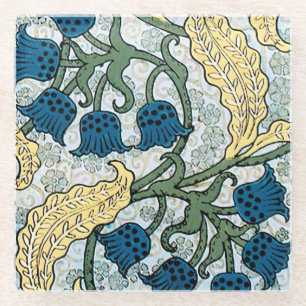 Floral Blue Flowers Lily Valley Repeating Glass Coaster