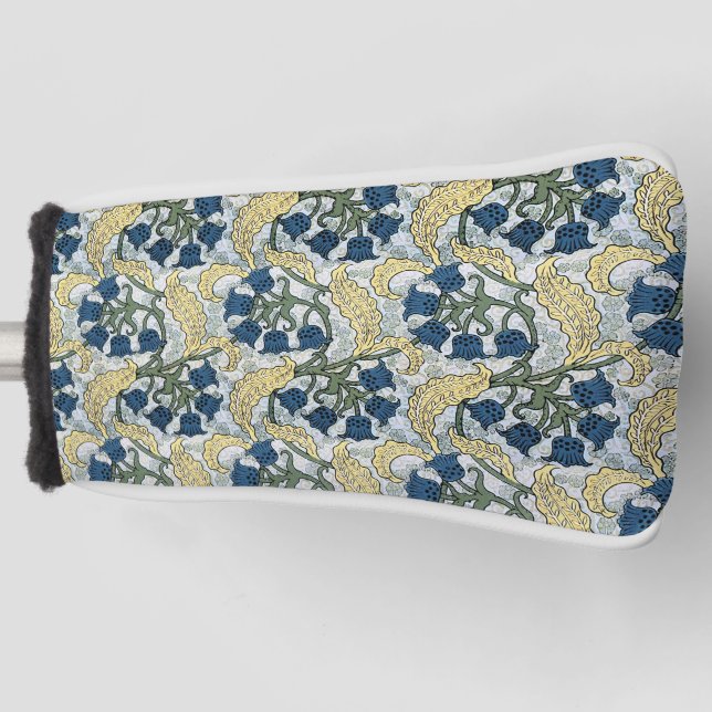 Floral Blue Flowers Lily Valley Repeating Golf Head Cover (Front)