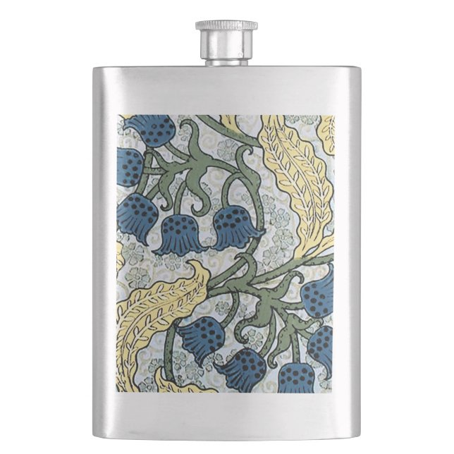 Floral Blue Flowers Lily Valley Repeating Hip Flask (Front)