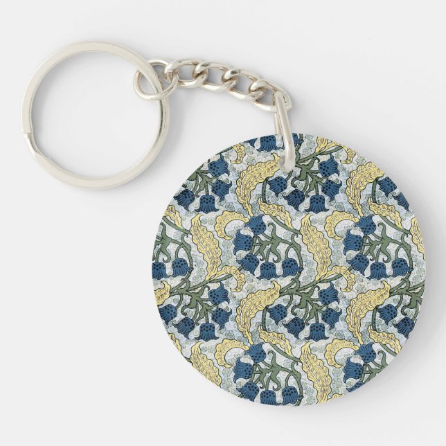 Floral Blue Flowers Lily Valley Repeating Key Ring (Front)
