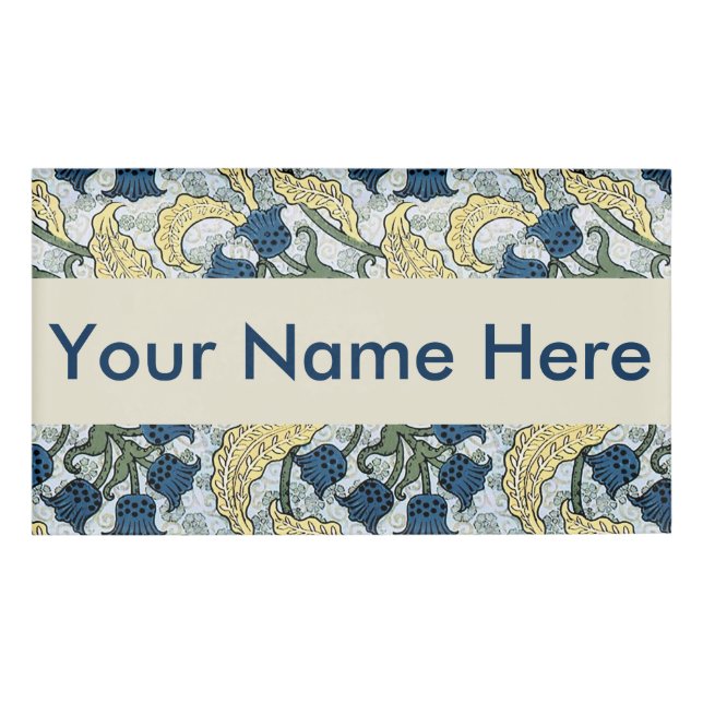 Floral Blue Flowers Lily Valley Repeating Name Tag (Front)