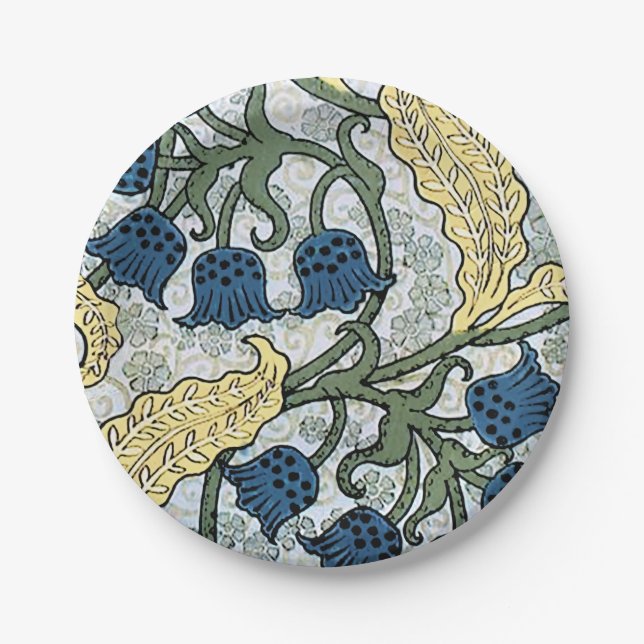 Floral Blue Flowers Lily Valley Repeating Paper Plate (Front)