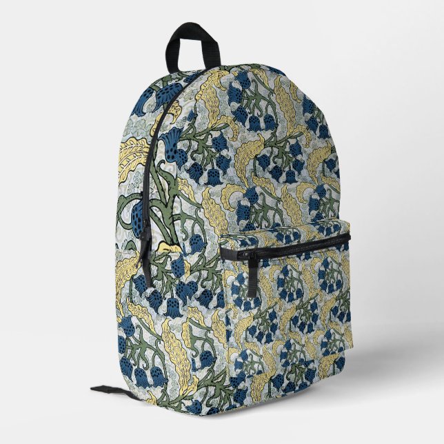 Floral Blue Flowers Lily Valley Repeating Printed Backpack (Back Corner Left)