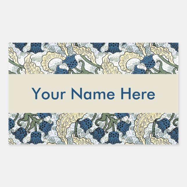 Floral Blue Flowers Lily Valley Repeating Rectangular Sticker (Front)