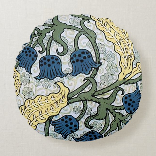 Floral Blue Flowers Lily Valley Repeating Round Cushion (Front)