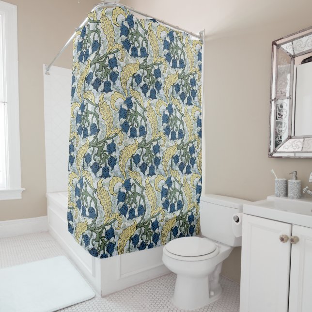 Floral Blue Flowers Lily Valley Repeating Shower Curtain (In Situ)