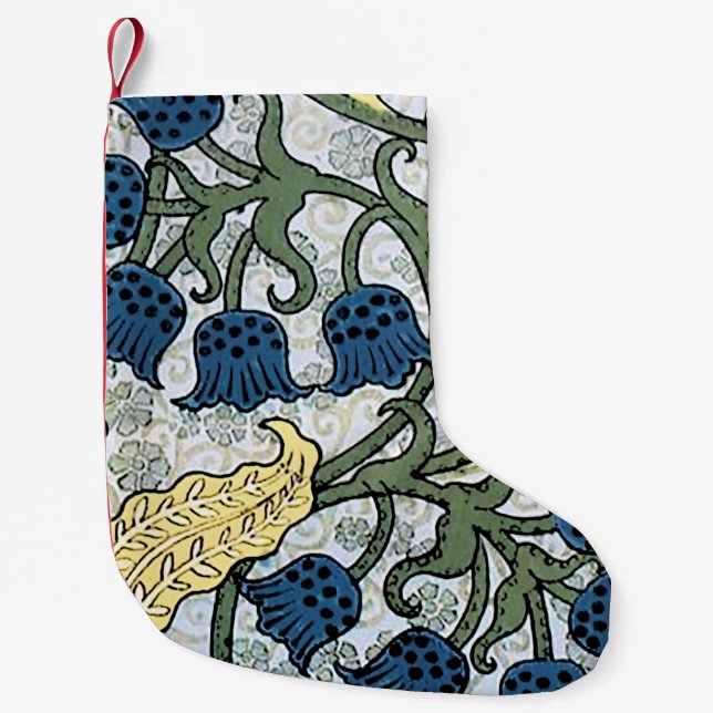 Floral Blue Flowers Lily Valley Repeating Small Christmas Stocking (Front)