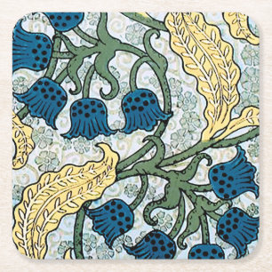 Floral Blue Flowers Lily Valley Repeating Square Paper Coaster